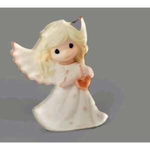 Angel Lapel Pin Brooch Cute Blond Girl Holding Heart White Dress Sweet New